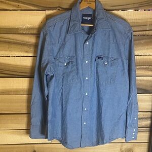 Wrangler western pearl snap Casual Blue Button up Shirt size XL